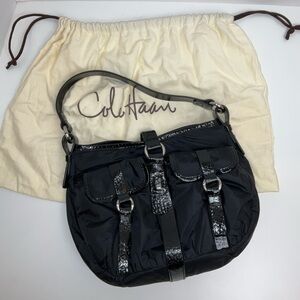 COLE HAAN Black Nylon/Patent Leather Hobo Shoulder Bag